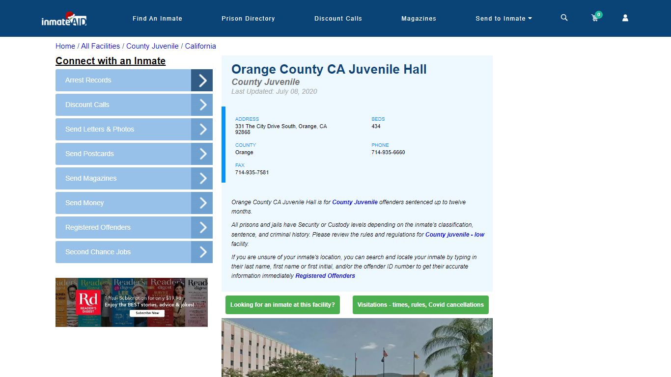 Orange County CA Juvenile Hall & Inmate Search - Orange, CA