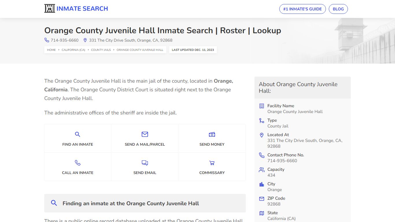 Orange County Juvenile Hall Inmate Search | Roster | Lookup