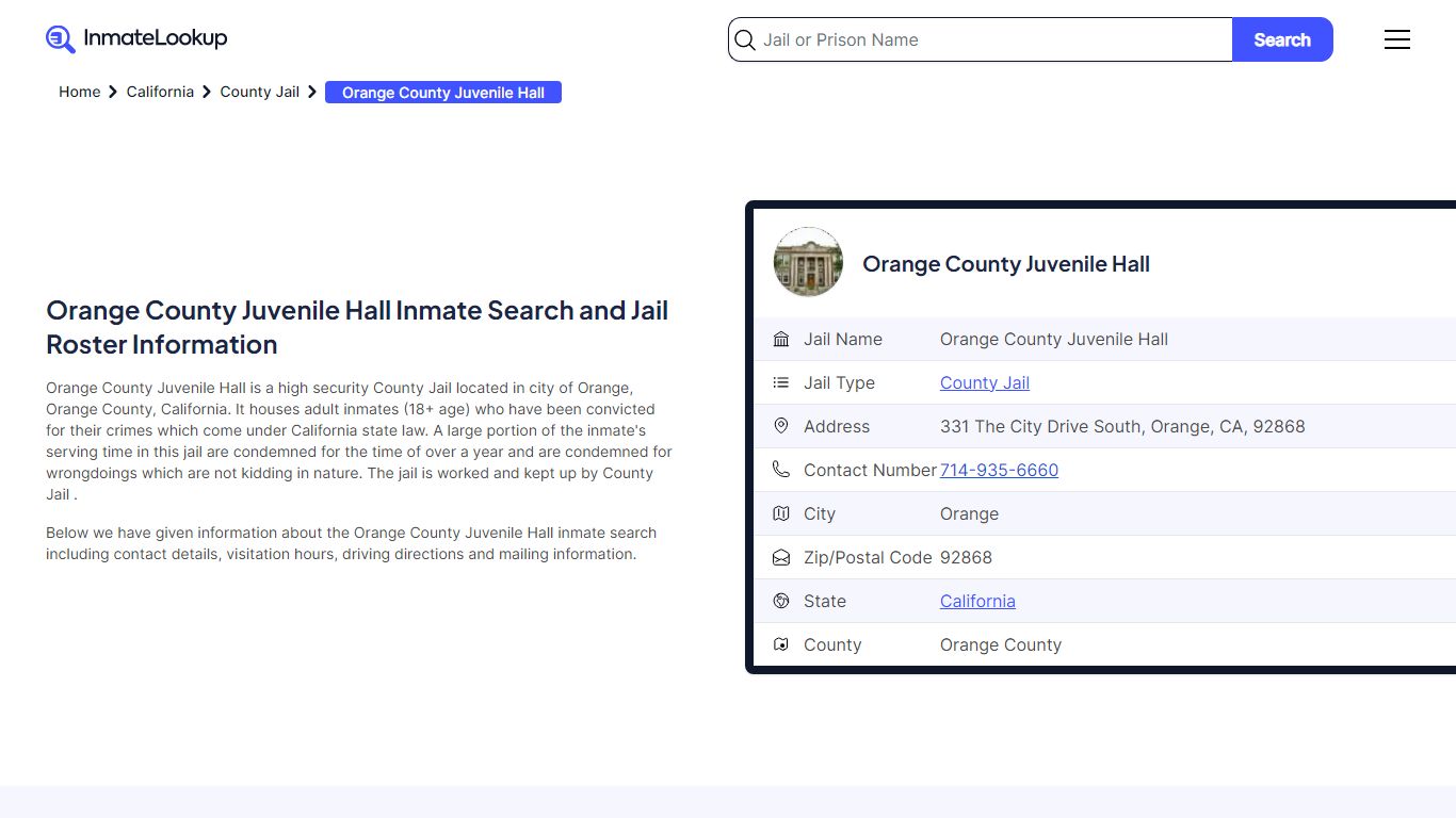 Orange County Juvenile Hall Inmate Search - Inmate Lookup