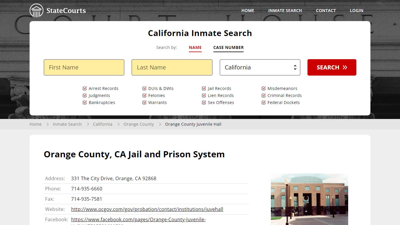 Orange County Juvenile Hall Inmate Records Search, California - StateCourts
