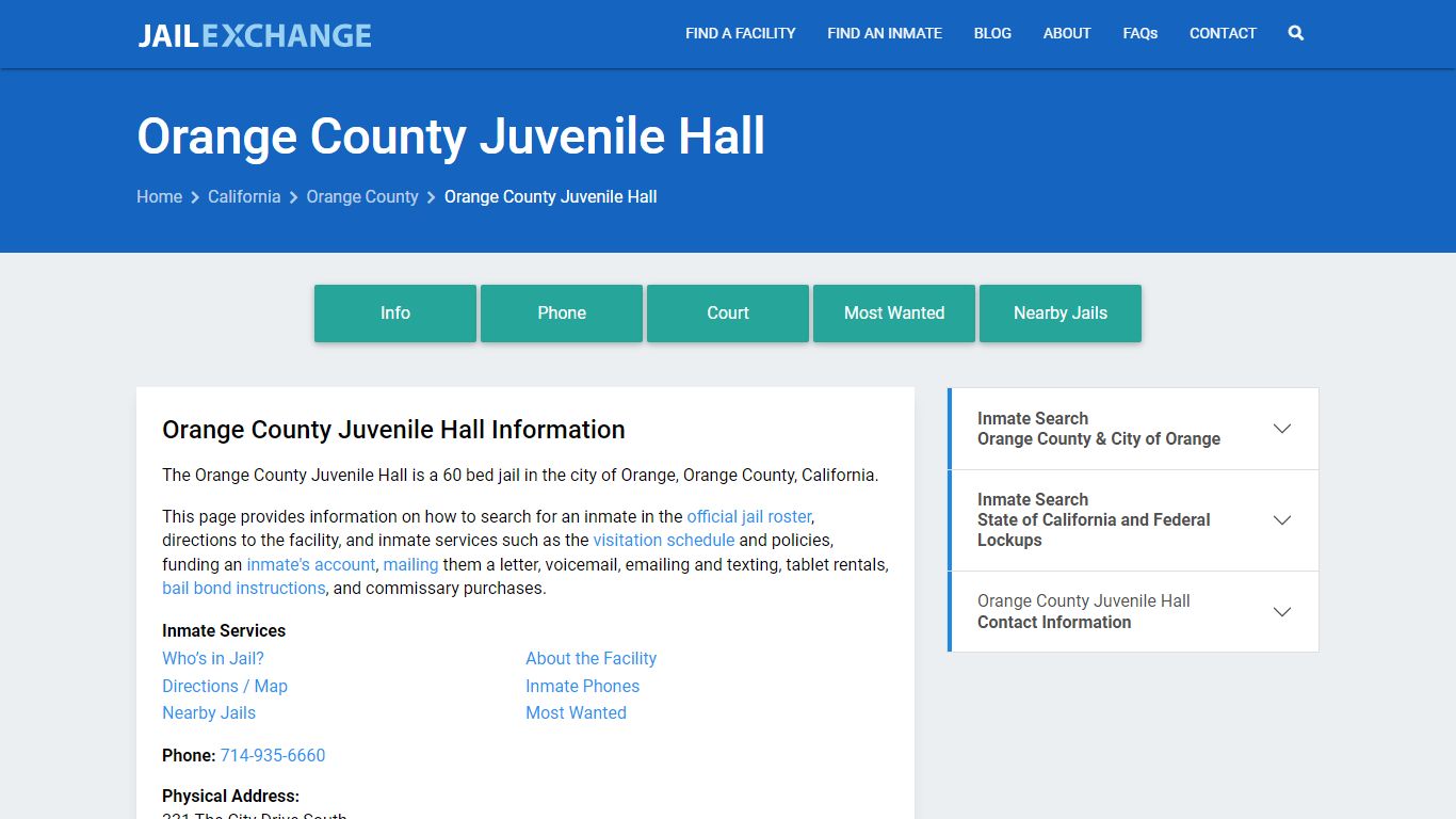 Orange County Juvenile Hall, CA Inmate Search, Information - Jail Exchange